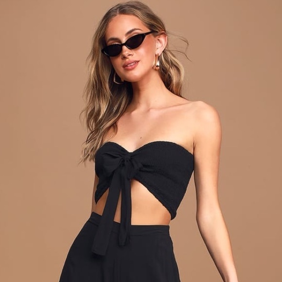 Lulus Seaside to Shore Black Strapless Smocked Tube Top Medium NWT - Picture 1 of 8